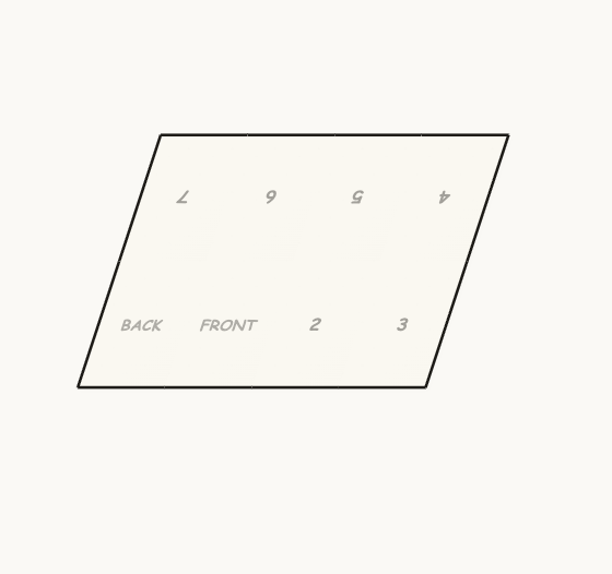 A single landscape sheet marked with eight zine panels.